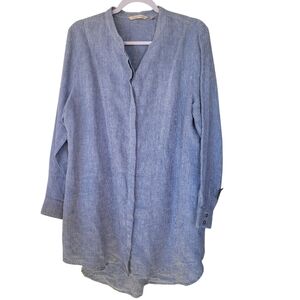 Soft Surroundings Tunic 100% Linen Structured Large Blue Woven